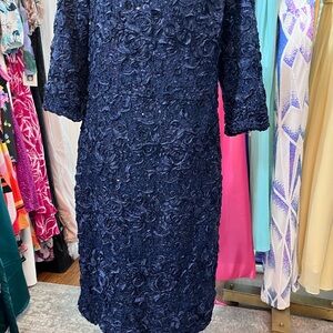 Elegant Navy Blue Textured Dress